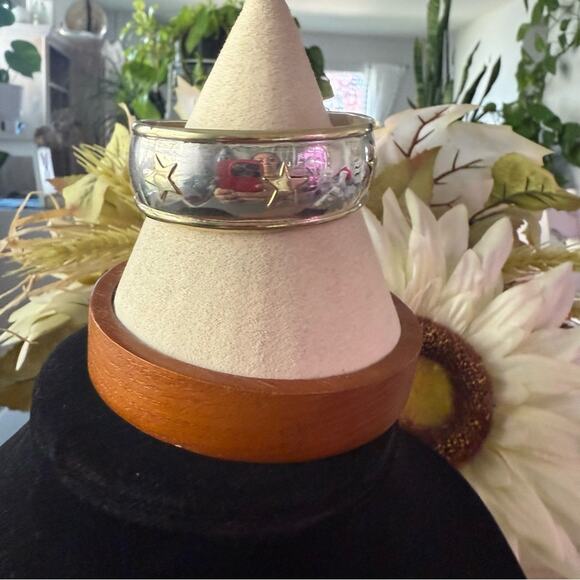 Mexico Sterling Silver Two Tone Star Cuff Bracelet - Picture 13 of 13